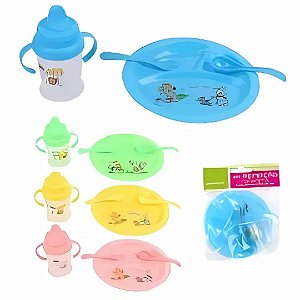 Kit Refeição Infantil Com 4 pçs Prato, Talher E Garrafa - KRI-41