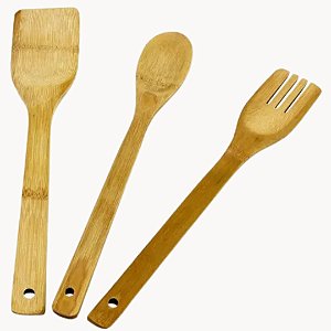 Kit com 3 Talheres de Bambu para Cozinha Super Útil - KCB-09