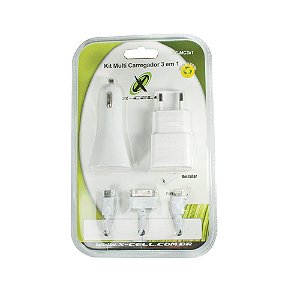 Cabo com 3 Conectores + Carregador + Carregador Veicular USB XC-MC-3X1  X-Cell DS Tools
