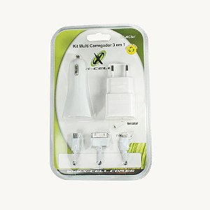 Cabo com 3 Conectores + Carregador + Carregador Veicular USB XC-MC-3X1  X-Cell DS Tools