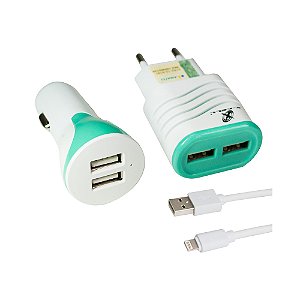 Carregador para Celular - Kit Veicular e Cabo USB X-CELL XC-KT-10 Verde