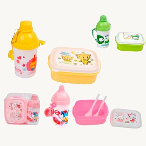 Conjunto Alimentação Infantil com 4 Peças Prato, Talheres e Copo 700ml Acompanha Bolsinha  KRI-45