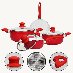 Conjunto de Panelas Revestimento Antiaderente 4 pçs Red  Relobraz  - 76761
