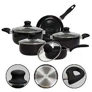 Conjunto de Panelas c/ 05 pçs Relobraz Preto Antiaderente  Qualidade Profissional - 76762