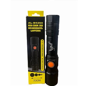 Mini Lanterna Recarregável USB com Led Lateral e Zoom - AL-B5260