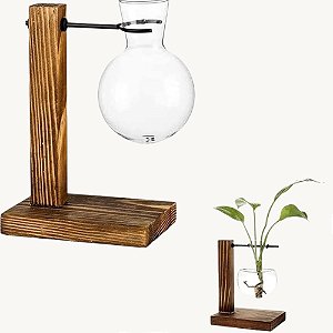 Vaso de Vidro com Suporte de Metal e Madeira - AG3110