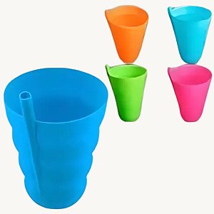 Copo De Plástico Infantil Com Canudo Embutido Diversas Cores - CANP-109