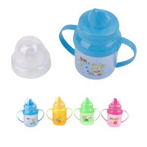 Copo Infantil de Plástico Com Bico, Tampa e Alça -  Diversas Cores - COP-84