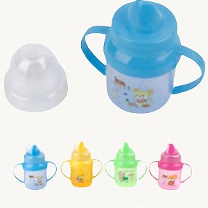 Copo Infantil de Plástico Com Bico, Tampa e Alça -  Diversas Cores - COP-84