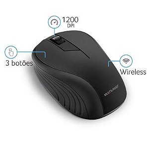 Mouse Multilaser sem Fio 2.4 1200dpi Preto 3 Botões - M0212