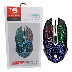 Mouse Gamer Led Decorativo com Fio Botões Laterais 3200DPI RG-50
