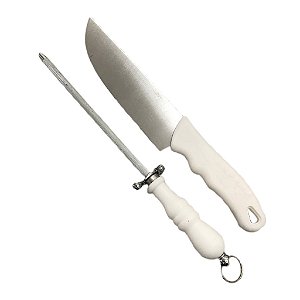 Kit Churrasco Peixeira Faca 8 e Chaira Amolador Afiador Inox Casual - KCHU-07