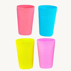 Kit com 4 Copos de Plástico 250ml - Diversas Cores - COP-82