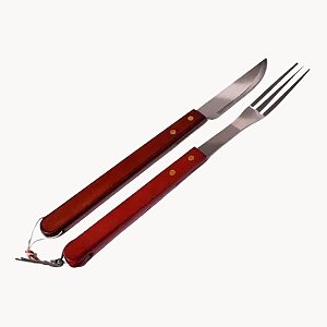 Kit para Churrasco Faca e Garfo em Inox com Cabo de Madeira - KCHU-04