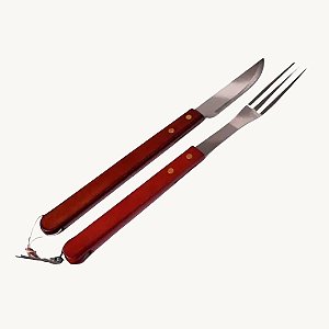 Kit para Churrasco Faca e Garfo em Inox com Cabo de Madeira - KCHU-04
