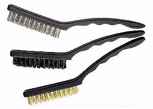 Kit com 03 Escovas Longas Multiuso de Aço, Latão e Nylon - FMA029