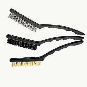 Kit com 3 Escovas Longas Multiuso de Aço, Latão e Nylon - FMA029