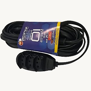 Extensão Elétrica 10 Metros com 3 Tomadas Cabo PP 2P+T PP 3,0 x 0,75 - Naticon