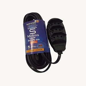 Extensão Elétrica 5 Metros 3 Tomadas Cabo PP 2P + T PP 2,0 x 0,75 - Naticon