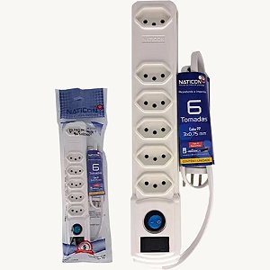 Filtro de Linha com Fusível 6 Tomadas Bivolt Branco Naticon - 614