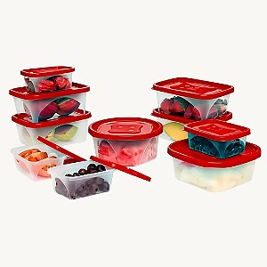 Kit Conjunto com 10 Peças Potes de Plástico com Tampa para Mantimentos Alimentos - 1593S