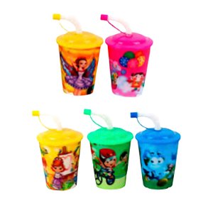 Copo Infantil Com Estampa 3D + Canudo E Tampa 250ML - C3D-12