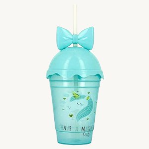 Copo Unicórnio com Canudo Tampa em Formato de  Sorvete e Laço 700ML - AG8130/AG8129