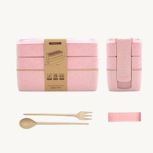 Lancheira Marmiteiro com 3 Camadas 900ml + Garfo e Colher - HM9604