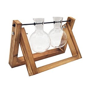 Kit 2 Vasos De Vidro Suspenso Suporte De Madeira - AG3105