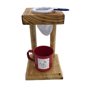 Filtro de Café com Xícara e Suporte de Madeira - Artesanal
