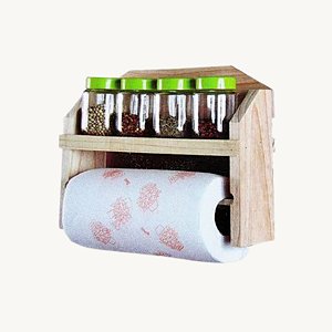Suporte Para Papel Toalha E Condimentos De Madeira