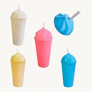Copo Formato Sorvete Com Tampa E Canudo - 450ml - CO310