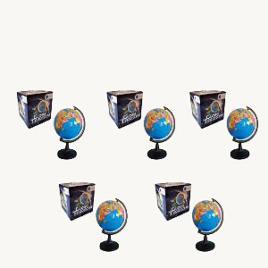 Kit 5 Globos Terrestre Giratório Politico - 23cm x 16cm - GLB-01-1
