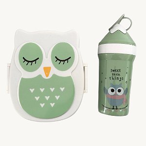 Kit Lancheira Coruja + Garrafa Com Bolsinha - B1012