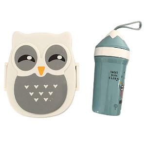 Kit Lancheira Coruja + Garrafa Com Bolsinha - B1012