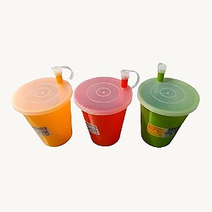 Copo Canudo Plástico Com Tampa E Canudo Cores Sortidas - 0128