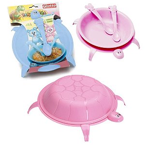 Kit Pratinho Tartaruga Infantil Prato Talheres Refeição - 095AZ/095RS