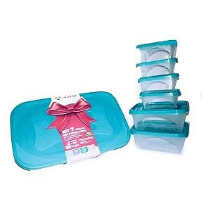 Conjunto 7 Potes Retangulares Com Tampa - Jaguar - 1767