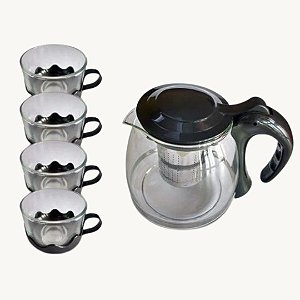 Kit Chaleira De Vidro 1200ml Com 4 Xicaras - AG9618