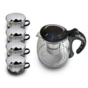 Kit Chaleira De Vidro 1200ml Com 4 Xicaras - AG9618
