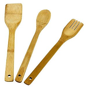 Kit de Espátulas de Bambu - 3 Peças - HM9097