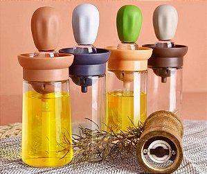 Dispenser de Óleo Azeite com Escova de Silicone Porta Óleo Vidro HM2380