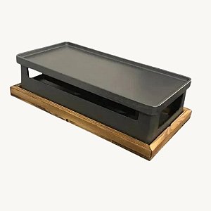Churrasqueira Coreana Portátil de Mesa Carvão/Álcool 40cm AG5259 + Grátis: Base de Madeira.