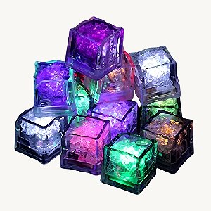 Gelo com Luz Led Colorido - Kit com 12 Cubos - Ice Cubes - Festa Decoração Drinks HM6615