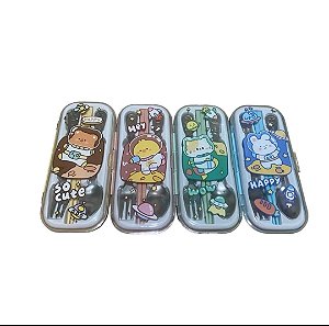 Talheres Infantil em Inox e Plástico Resistente HM667 - Cores Sortidas.