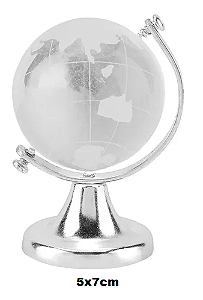 Enfeite de Mesa Decorativo Globo Terrestre em Vidro Maciço e Metal Prateado 5x7cm DT1334T