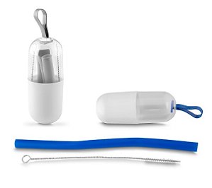 Kit Canudo de Silicone com Escova de Limpeza, acompanha Estojo de Plástico com Alça KC47405 - Cores SortidaS