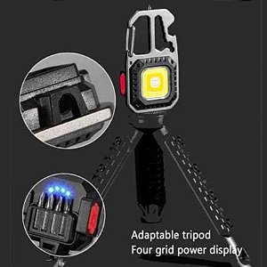 Mini Lanterna LED com Tripé, USB, Chaveiro Lâmpada, Lanterna Camping ao Ar Livre, Chaves MT154