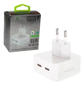 Fonte Carregador Turbo 4.0 65w 2 Entrada Tipo C Branco Bivolt XC UR45