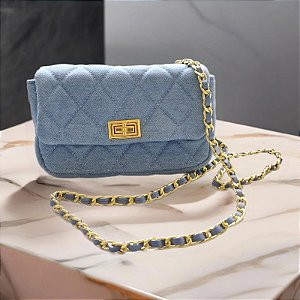 Bolsa Feminina Transversal com Fecho na frente Jeans costurada - 19x11cm - 90032